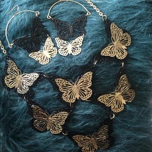Black & gold butterfly necklace  & earrings